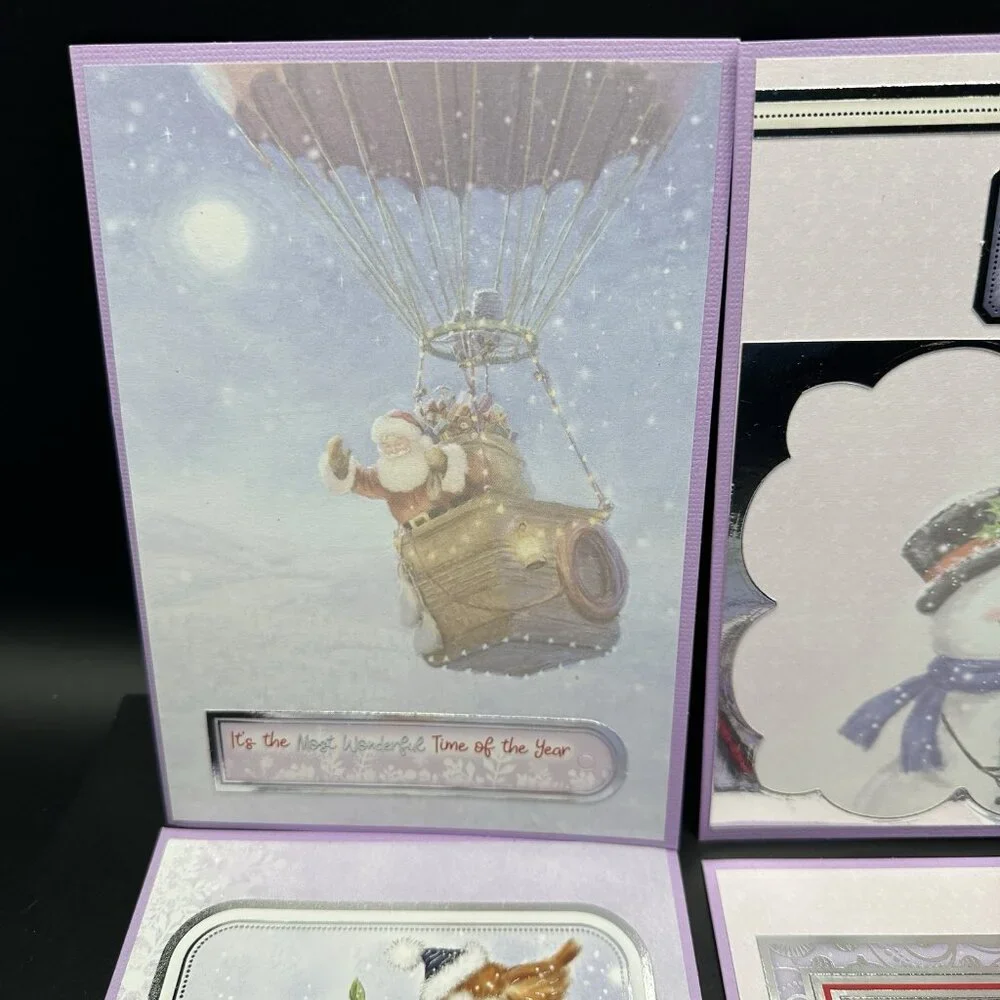 Handmade Christmas Cards with Envelopes Colorful Set of 6 Santa Birds Dog Purple